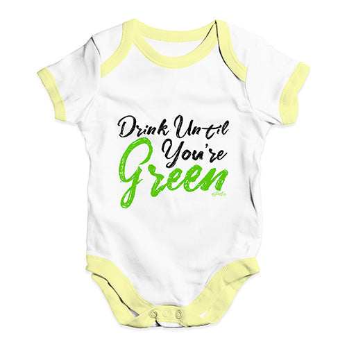 Baby Girl Clothes Drink Until You're Green Baby Unisex Baby Grow Bodysuit 3-6 Months White Yellow Trim