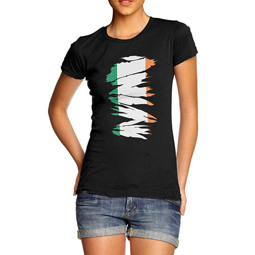 Irish Flag Ripped Fabric Women's T-Shirt 