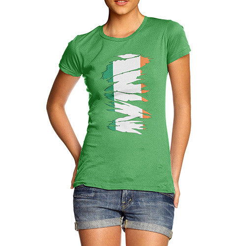 Irish Flag Ripped Fabric Women's T-Shirt 