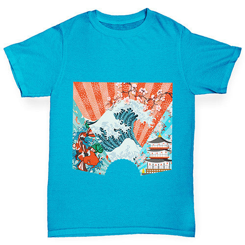 Japanese Fan Koi Wave Temple Boy's T-Shirt