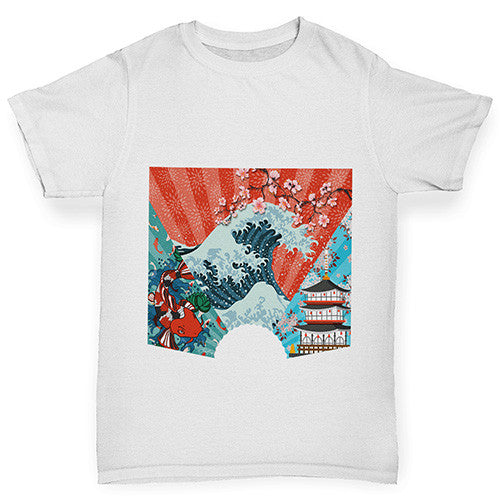 Japanese Fan Koi Wave Temple Boy's T-Shirt