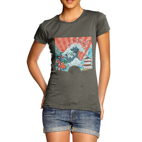 Japanese Fan Koi Wave Temple Women's T-Shirt 