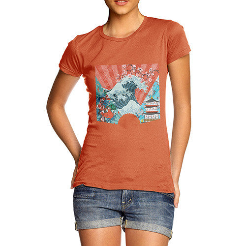 Japanese Fan Koi Wave Temple Women's T-Shirt 