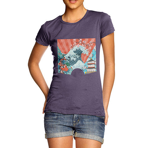 Japanese Fan Koi Wave Temple Women's T-Shirt 