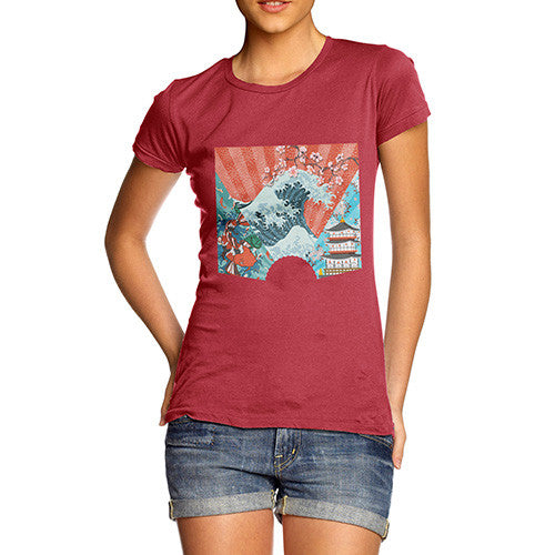 Japanese Fan Koi Wave Temple Women's T-Shirt 