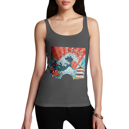 Japanese Fan Koi Wave Temple Women's Tank Top