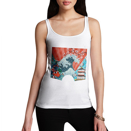 Japanese Fan Koi Wave Temple Women's Tank Top