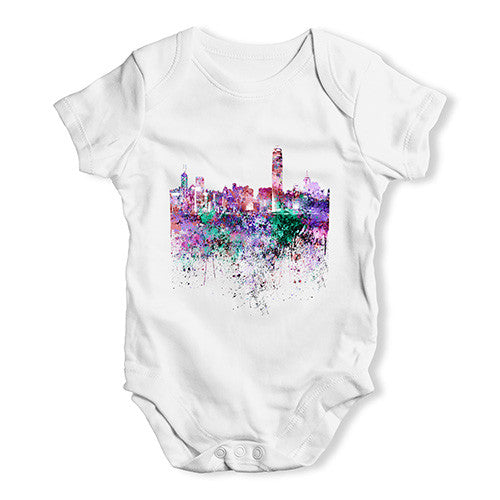 Hong Kong Skyline Ink Splats Baby Unisex Baby Grow Bodysuit