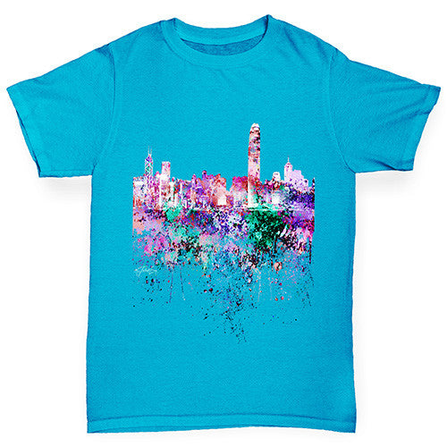 Hong Kong Skyline Ink Splats Boy's T-Shirt