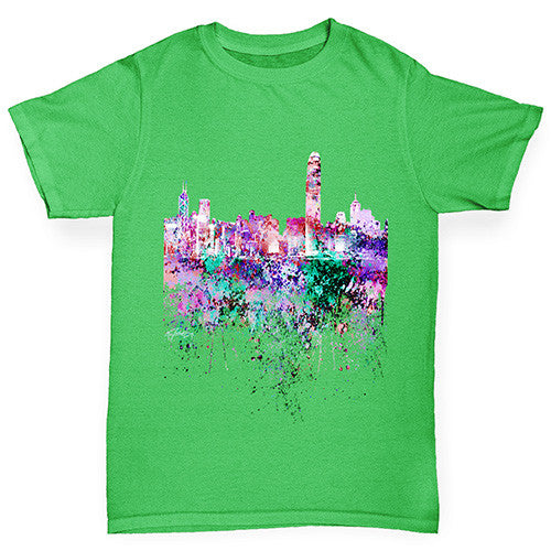 Hong Kong Skyline Ink Splats Boy's T-Shirt