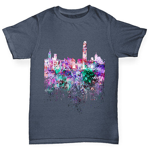 Hong Kong Skyline Ink Splats Boy's T-Shirt