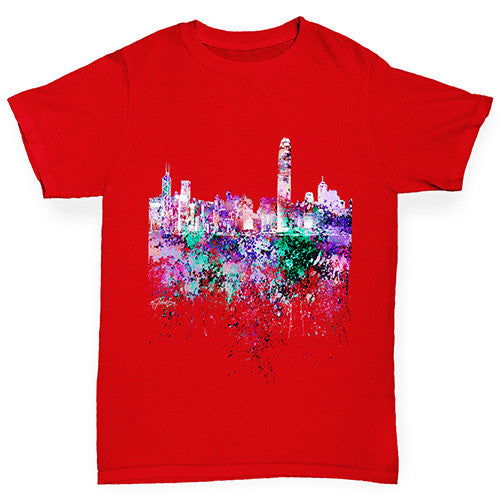 Hong Kong Skyline Ink Splats Boy's T-Shirt