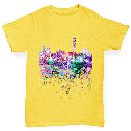 Hong Kong Skyline Ink Splats Boy's T-Shirt