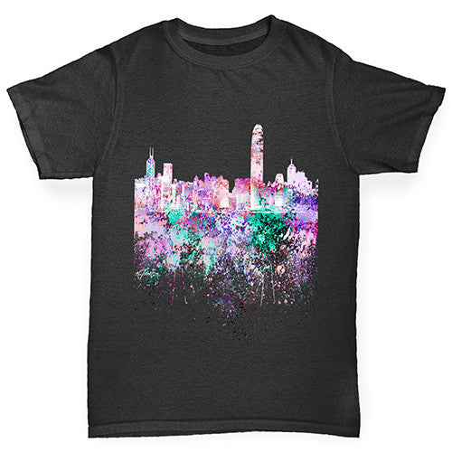 Hong Kong Skyline Ink Splats Girl's T-Shirt 