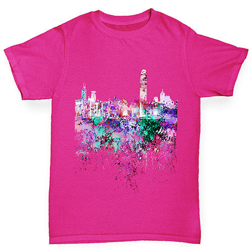 Hong Kong Skyline Ink Splats Girl's T-Shirt 