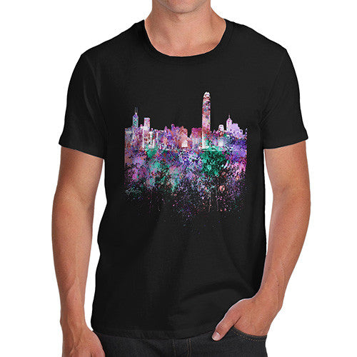 Hong Kong Skyline Ink Splats Men's T-Shirt