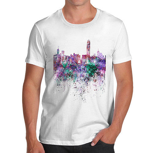 Hong Kong Skyline Ink Splats Men's T-Shirt