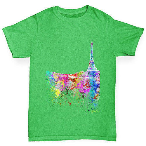 Paris Skyline Ink Splats Boy's T-Shirt