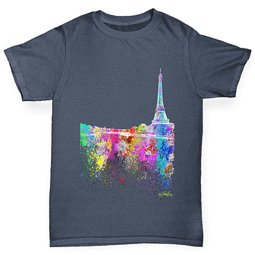 Paris Skyline Ink Splats Boy's T-Shirt