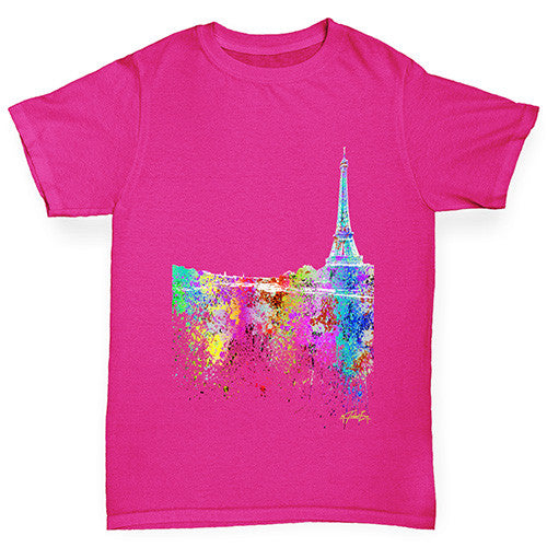 Paris Skyline Ink Splats Girl's T-Shirt 