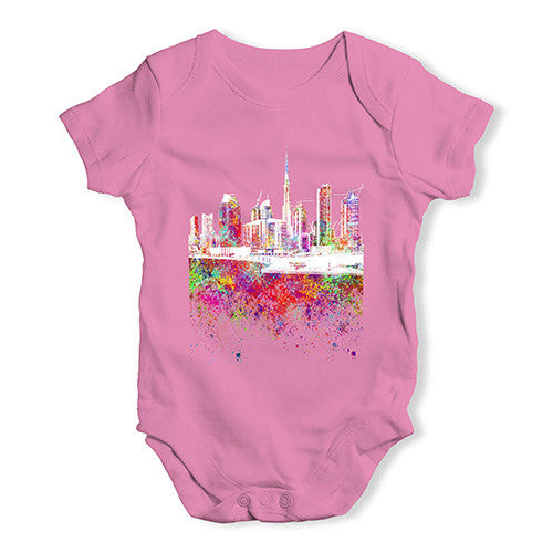 Dubai Skyline Ink Splats Baby Unisex Baby Grow Bodysuit