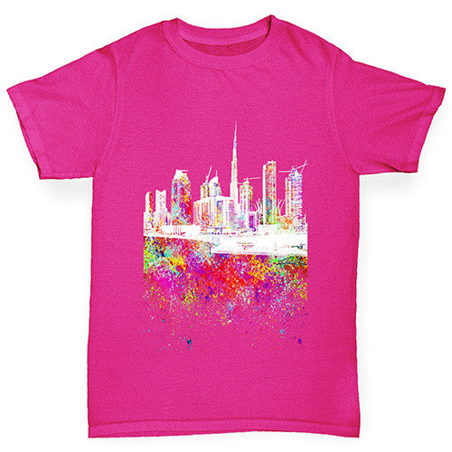 Dubai Skyline Ink Splats Girl's T-Shirt 