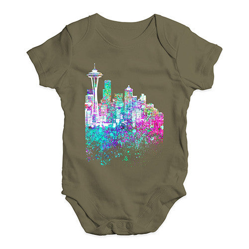 Seattle Skyline Ink Splats Baby Unisex Baby Grow Bodysuit