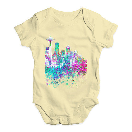 Seattle Skyline Ink Splats Baby Unisex Baby Grow Bodysuit