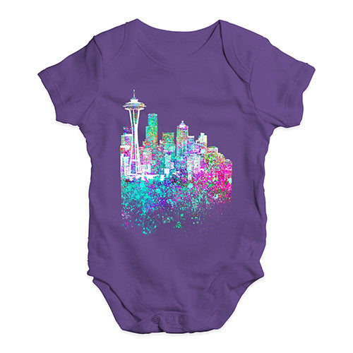 Seattle Skyline Ink Splats Baby Unisex Baby Grow Bodysuit