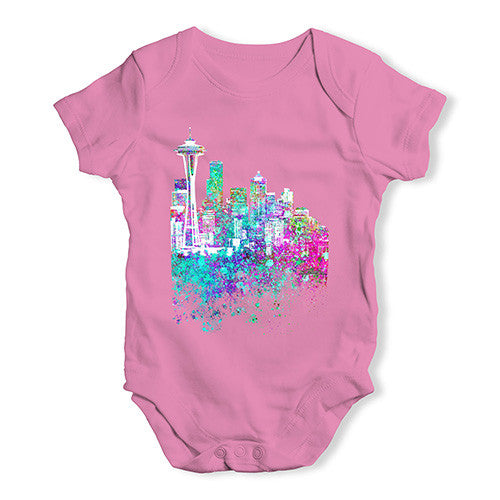 Seattle Skyline Ink Splats Baby Unisex Baby Grow Bodysuit