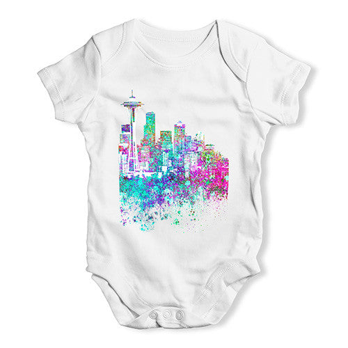 Seattle Skyline Ink Splats Baby Unisex Baby Grow Bodysuit