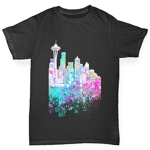 Seattle Skyline Ink Splats Boy's T-Shirt