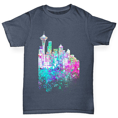 Seattle Skyline Ink Splats Boy's T-Shirt