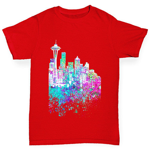 Seattle Skyline Ink Splats Girl's T-Shirt 