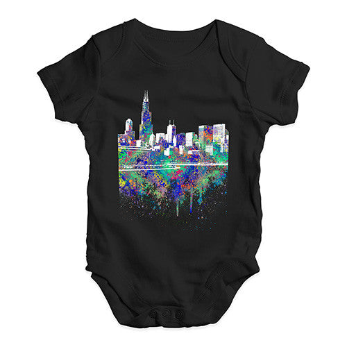 Chicago Skyline Ink Splats Baby Unisex Baby Grow Bodysuit