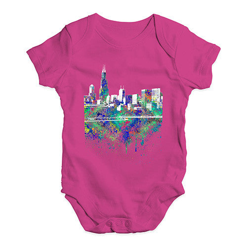 Chicago Skyline Ink Splats Baby Unisex Baby Grow Bodysuit