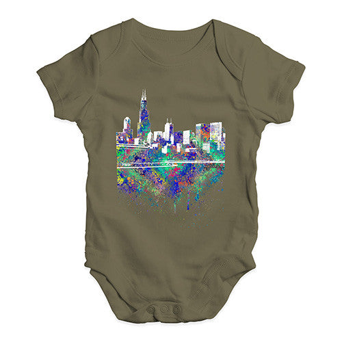 Chicago Skyline Ink Splats Baby Unisex Baby Grow Bodysuit