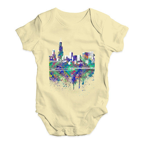 Chicago Skyline Ink Splats Baby Unisex Baby Grow Bodysuit