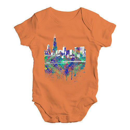 Chicago Skyline Ink Splats Baby Unisex Baby Grow Bodysuit