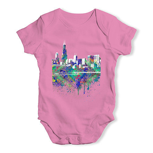 Chicago Skyline Ink Splats Baby Unisex Baby Grow Bodysuit