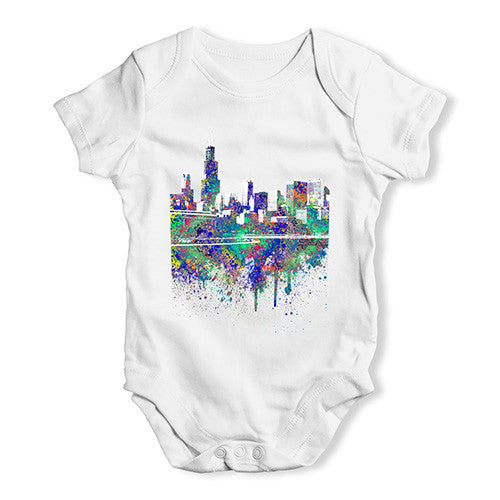 Chicago Skyline Ink Splats Baby Unisex Baby Grow Bodysuit