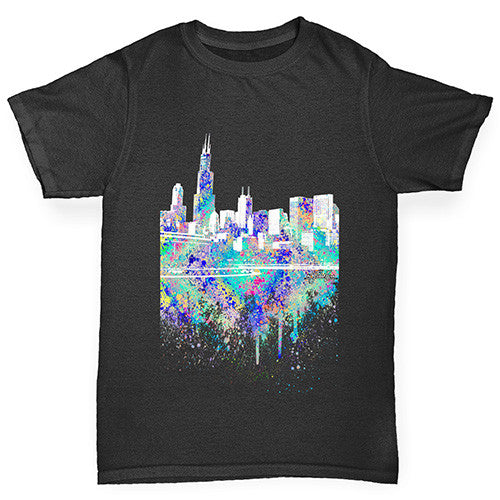 Chicago Skyline Ink Splats Boy's T-Shirt