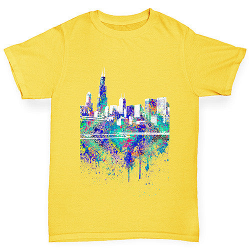 Chicago Skyline Ink Splats Boy's T-Shirt