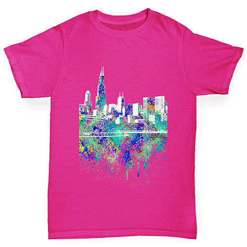 Chicago Skyline Ink Splats Girl's T-Shirt 