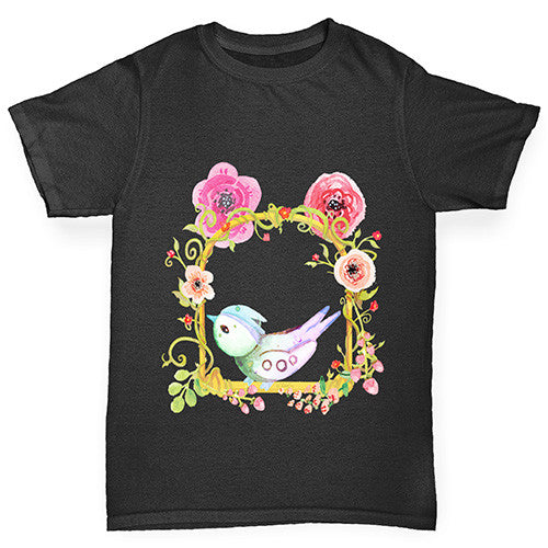 Watercolour Bird Flowers Girl's T-Shirt 