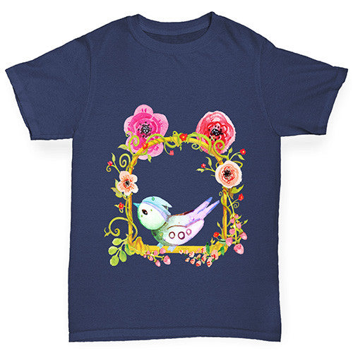 Watercolour Bird Flowers Girl's T-Shirt 