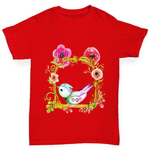 Watercolour Bird Flowers Girl's T-Shirt 