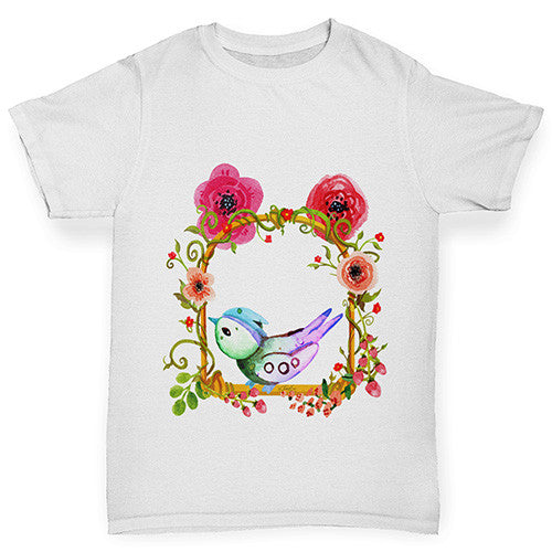 Watercolour Bird Flowers Girl's T-Shirt 