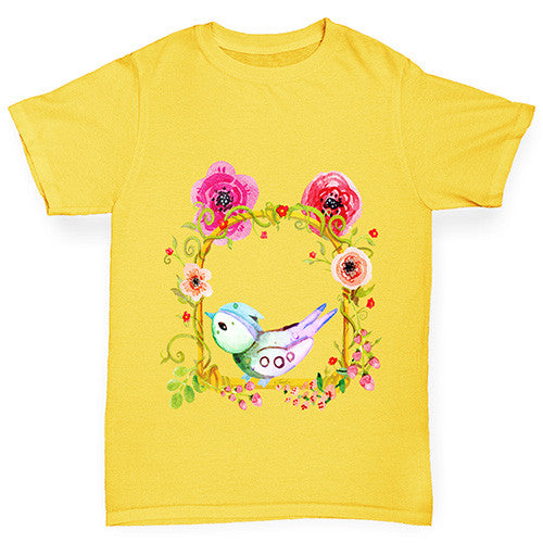 Watercolour Bird Flowers Girl's T-Shirt 