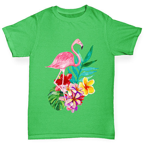 Watercolour Flamingo Flowers  Boy's T-Shirt